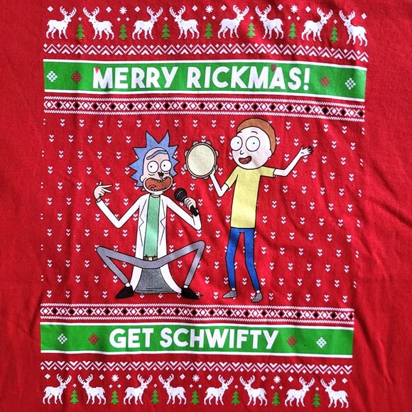 Rick And Morty Merry Rickmas Holiday Shirt XL Get Schwifty Adult Swim New w Tag - Picture 2 of 8